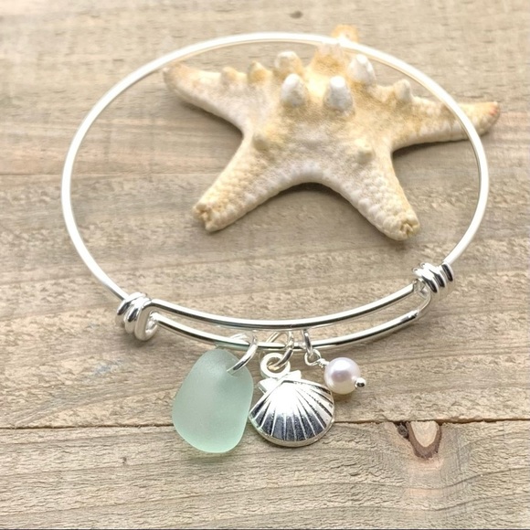 Hand Crafted Jewelry - Summer Jewelry Sea Glass And Pearl Shell Charm Bracelet| Genuine Beach Seaglass